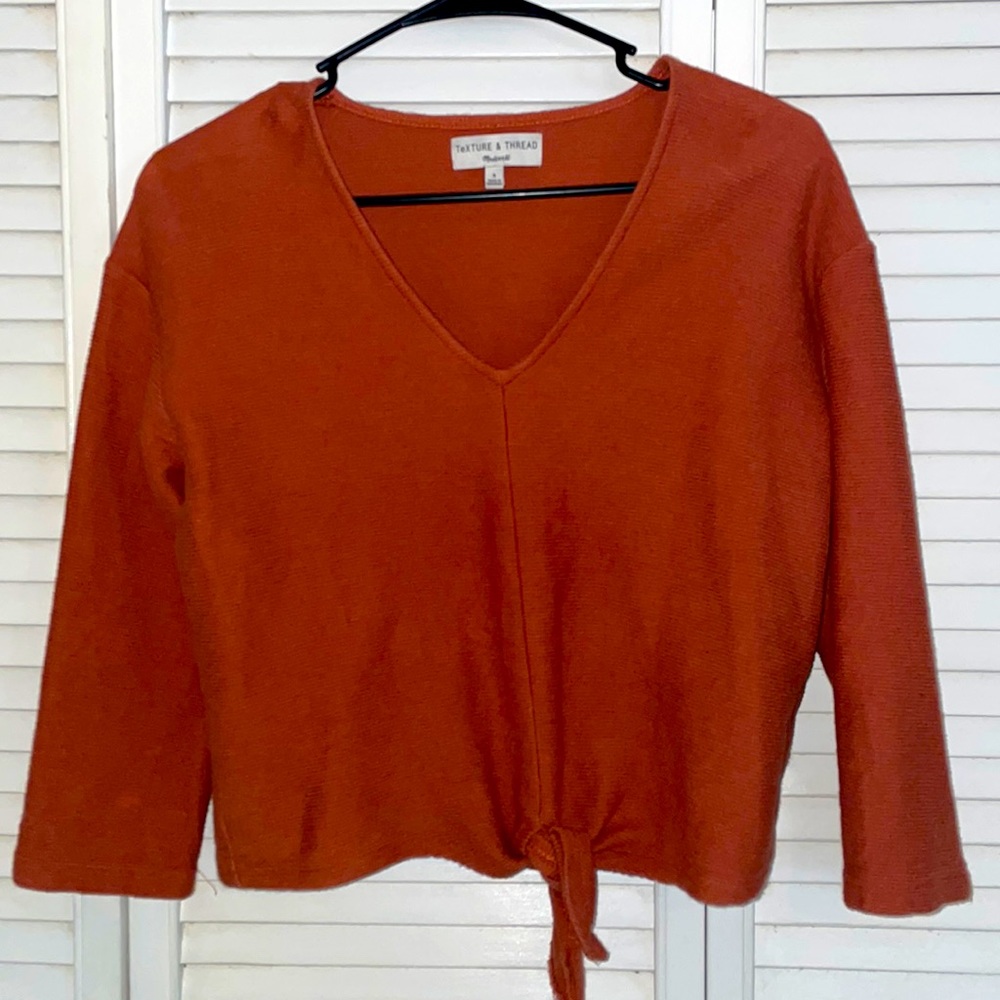 Madewell Rust Orange V-Neck Tie-Front Women's Top